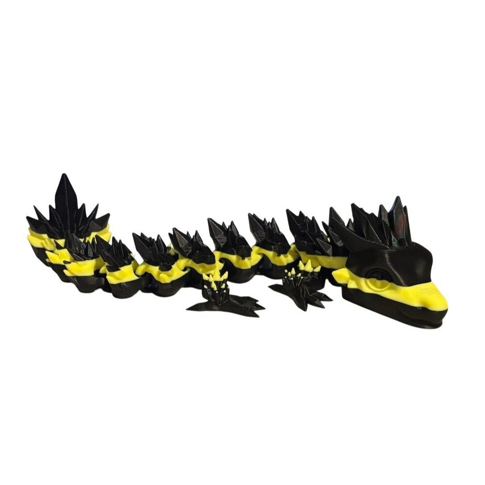 3D Printed - 11" Baby Crystal Dragon - Black / Yellow - #3019-0810